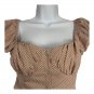 Nasty Gal Womens Polka Dot Puff Sleeve Crop Top Shirt Size 6 Tan Button Down