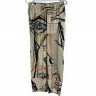 Abstract Art Print Elastic Waist Pants Size Medium Beige Multicolor