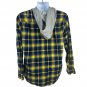 Pacsun Mens Large Yellow & Navy Plaid Flannel Hooded Shirt Relaxed Fit