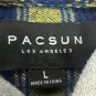 Pacsun Mens Large Yellow & Navy Plaid Flannel Hooded Shirt Relaxed Fit