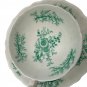 Antique Victorian Era Green Floral Transferware Teacup & Saucer Set White Scallo