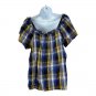 Vince Camuto Womens Plaid Peasant Top Size M Blue Yellow Short Sleeve