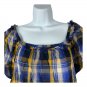 Vince Camuto Womens Plaid Peasant Top Size M Blue Yellow Short Sleeve
