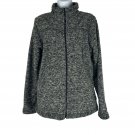 Prana Womens Full Zip Gray Black Sweater Jacket Size Large High Collar USA Made