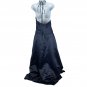 Elegant B2 Navy Blue Halter Evening Gown With Beaded Accents & Satin Finish Size