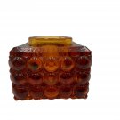 Amber Glass Hobnail Inkwell Retro Square Design Vintage Collectible Desk Accesso