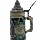 Vintage German Ceramic Beer Stein With Pewter Lid Forest Scene & Oak Leaf Design Vintage German Ceramic Beer Stein With Pewter Lid Forest Scene & Oak Leaf Design