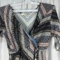 Jody California Womens Chevron Ruffle Wrap Dress Size Large Boho Black/Multi