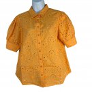 Chicos Womens Size 0 Button-Up Eyelet Shirt Yellow Puff Sleeve Unique Design Chicos Womens Size 0 Button-Up Eyelet Shirt Yellow Puff Sleeve Unique Design