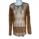 Yamili Long Sleeve Sheer Lace Top Women’s Size Large Coffee Floral Slim Romantic