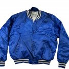 Swingster Vintage Blue Satin Bomber Jacket Mens XL Snap Front Striped Trim USA Swingster Vintage Blue Satin Bomber Jacket Mens XL Snap Front Striped Trim USA