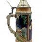 Vintage German Beer Stein Bavarian Scene Handcrafted Pewter Lid Ceramic Handle