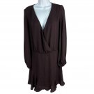Krisa Womens Long Sleeve Wrap Dress Size M Brown Flowy Fit Polyester