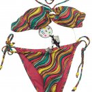 Maui & Sons Womens Bikini Swimsuit 8 Multicolor Stripe Halter Top & Tie Bottom