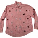Teddi Red Striped Button-Up Shirt Large Embroidered Dogs Long Sleeve Teddi Red Striped Button-Up Shirt Large Embroidered Dogs Long Sleeve