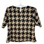 Liz Claiborne Womens Houndstooth Print Blouse XL Black Tan Short Sleeve Top