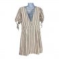 Forever 21 Striped Button-Down Dress Womens L Short Puff Sleeve Tie Waist