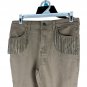Blue B Womens Khaki Rhinestone Fringe Flare Jeans Size Small Stylish Retro