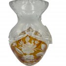 Julia Poland Hand-Cut Crystal Glass Amber Vase With Floral Motif & Etched Design
