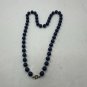 Vintage Faux Navy Blue Pearl Bead Necklace With Brass Clasp