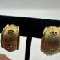 Vintage BSK Gold-Tone Clip-On Earrings With Rhinestone Floral Design