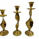 Brass Twisted Spiral Taper Candle Holders Set Of 3 Decorative Pieces
