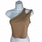 One Shoulder Ribbed Tank Top Women S Brown Slim Fit Cotton Blend Crop Top One Shoulder Ribbed Tank Top Women S Brown Slim Fit Cotton Blend Crop Top