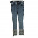 Blue B Collection Womens Size M Light Blue Denim Jeans With Rhinestone Fringe