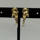 Vintage Gold Tone Clip-On Earrings With Rhinestone Teardrop Dangles Vintage Gold Tone Clip-On Earrings With Rhinestone Teardrop Dangles