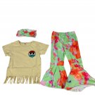 Kids Peace Sign Fringe Tee & Tie-Dye Bell Bottoms Set With Headband Size 5T