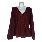 Nine West Womens Small Red Black Animal Print Peplum Blouse Long Sleeves Nine West Womens Small Red Black Animal Print Peplum Blouse Long Sleeves