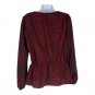 Nine West Womens Small Red Black Animal Print Peplum Blouse Long Sleeves