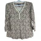 Chaps Womens XXL Long Sleeve Paisley Print Henley Top 100% Cotton Beige Multi