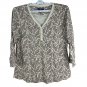 Chaps Womens XXL Long Sleeve Paisley Print Henley Top 100% Cotton Beige Multi