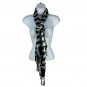 Black & White Striped & Houndstooth Viscose Scarf With Fringe