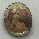 Vintage Porcelain Cameo Brooch With Romantic Scene & Scalloped Metal Frame Vintage Porcelain Cameo Brooch With Romantic Scene & Scalloped Metal Frame