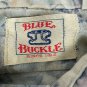 Vintage Blue Buckle Button-Up Mens Shirt With Deer Print Design Size L