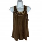 Old Navy Beaded Brown Sleeveless Top XXS Perfect Fit Casual Lightweight Tank