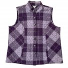 Christopher & Banks Womens XL Quilted Purple Plaid Vest Sleeveless Button Front