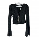 Blue b. Black Long Sleeve Pleated Top Rhinestone Drawstring Detail Size S