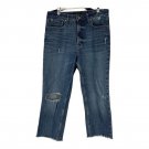 Free Assembly Mid-Wash Womens Distressed Straight-Leg Jeans Size 12 Denim