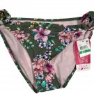 Hula Honey Floral Bikini Bottom Side Tie Olive Adjustable Size L Nylon/Spandex