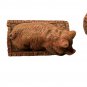 Two Vintage Pig Figurines Farmhouse Terracotta Sleeping Piglet & Pig At Trough