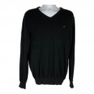 Tommy Hilfiger Mens Black V-Neck Sweater Size Large Logo Long-Sleeve Casual
