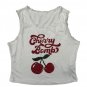Romwe Cherry Bomb Girls Tank Top Lace Trim White Large Casual Graphic Ribbed