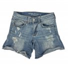 American Eagle Outfitters Womens Super Stretch Distressed Denim Midi Shorts Sz 2