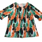 Tropical Leaf-Print Women’s Blouse XXL Plus Size Flowy Boho Style Bell Sleeves