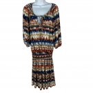 Veronica M Womens Boho Tie-Dye Dress With 3/4 Sleeves & Smocked Waist - Medium