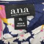 Ana A New Approach Womens XL Floral Print Navy Short Sleeve Blouse Lightweight