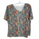 Beautiful Paisley Print Short-Sleeve Blouse 3XL Relaxed Fit Multicolor Polyester Beautiful Paisley Print Short-Sleeve Blouse 3XL Relaxed Fit Multicolor Polyester